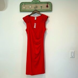 VINTAGE CACHE RED ROUGE FAUX WRAP STRETCH PENCIL DRESS SIZE XL NEW W TAG WOMEN